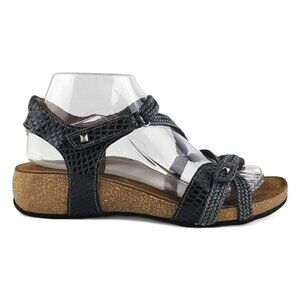 Taos Sandal Strappy Grey Leather Braided Low Cork Wedge Sole Size 7- 7.5